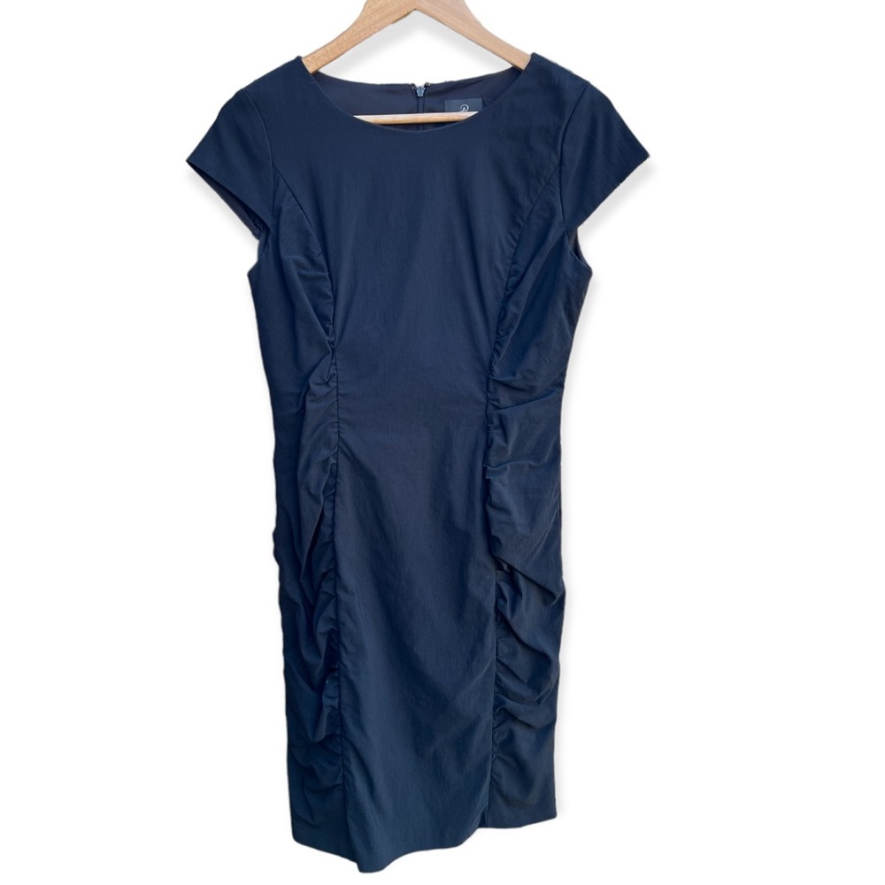 Adrianna Papell Ruched Cap Sleeve Sheath Dress Black Size 8 - Picture 2 of 5